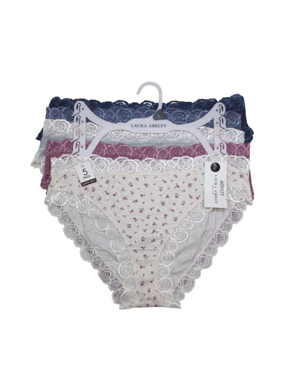 Laura Ashley Womens 5-Pack Super Soft Lace Trim Floral & Solid Panties Large